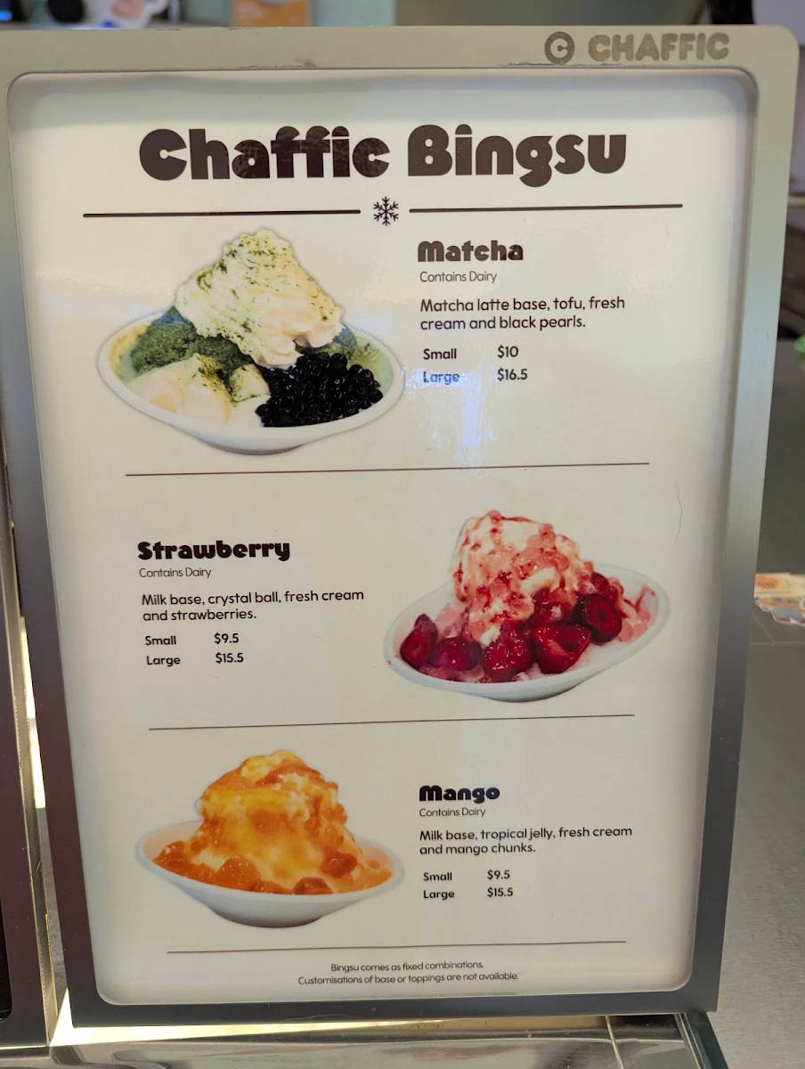 Menu, Chaffic Haymarket