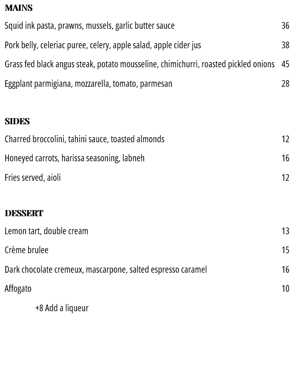Menu, CODA