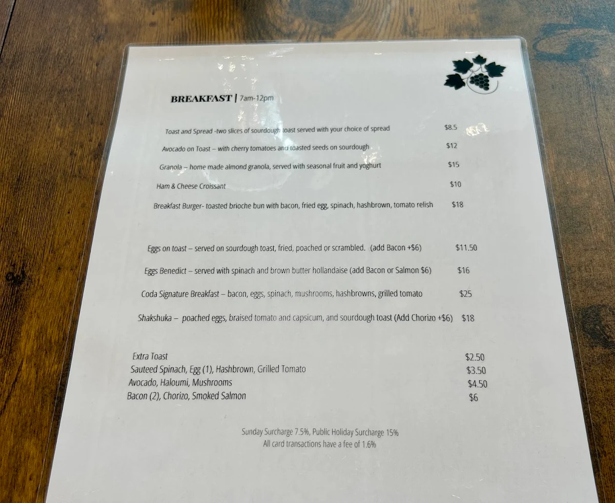 Menu, CODA