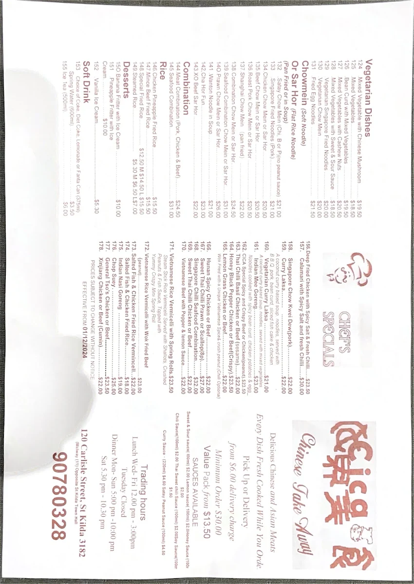Menu, Cica