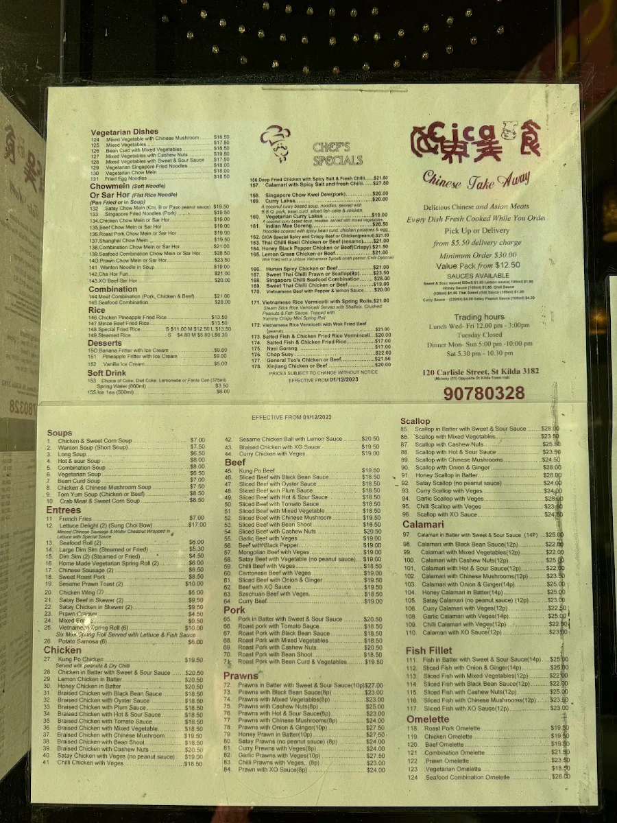 Menu, Cica