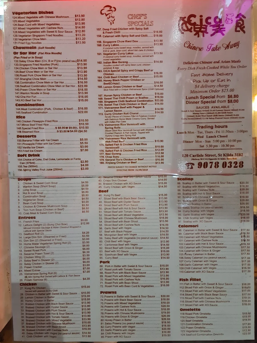Menu, Cica