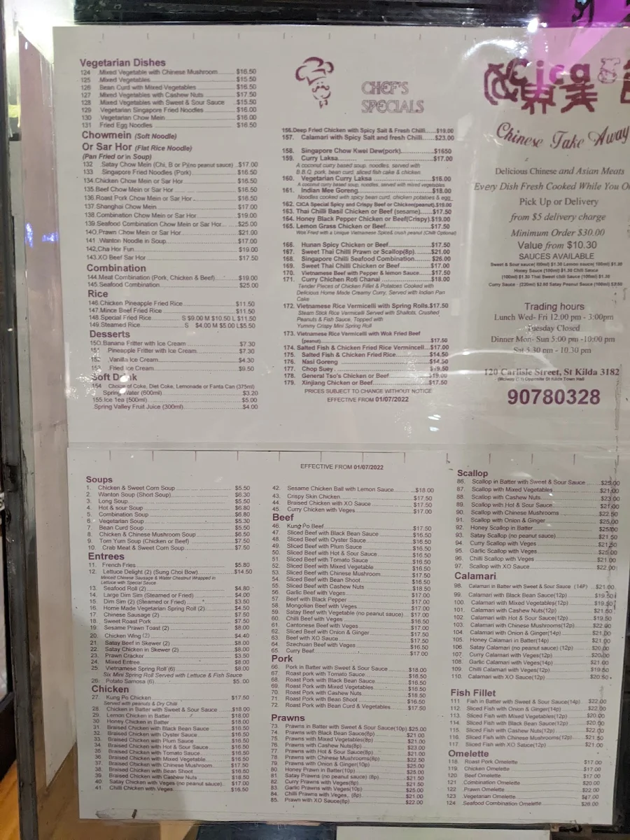Menu, Cica