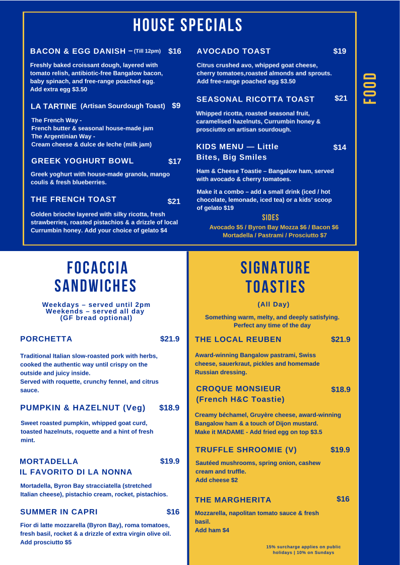 Menu, Luna's Deli