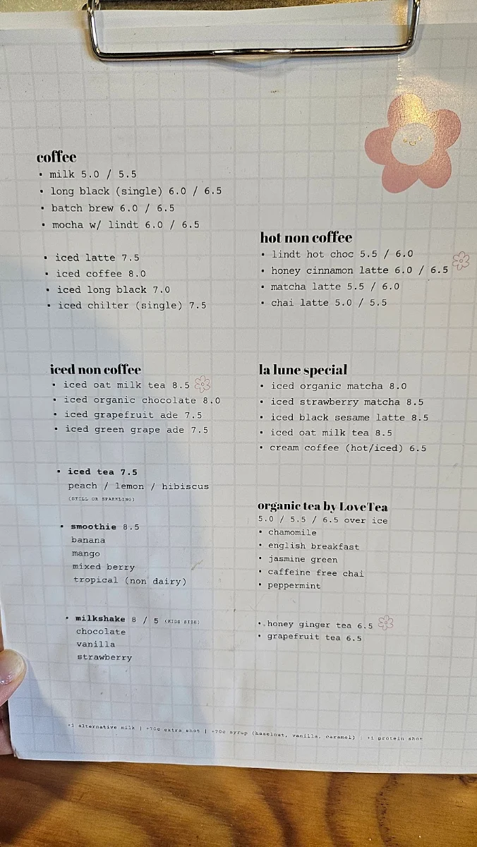Menu, La Lune Market