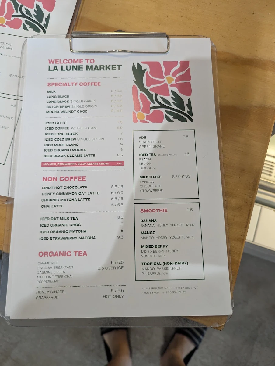 Menu, La Lune Market