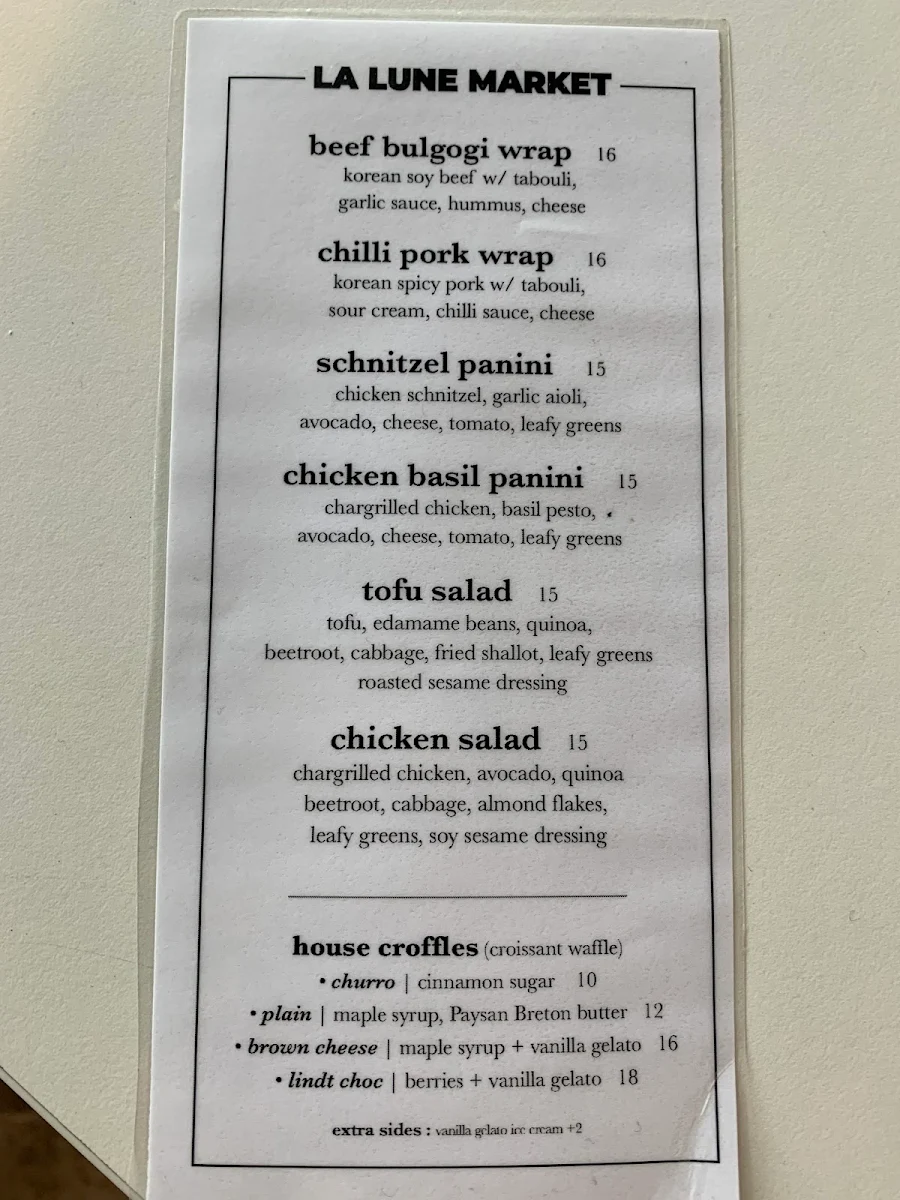 Menu, La Lune Market