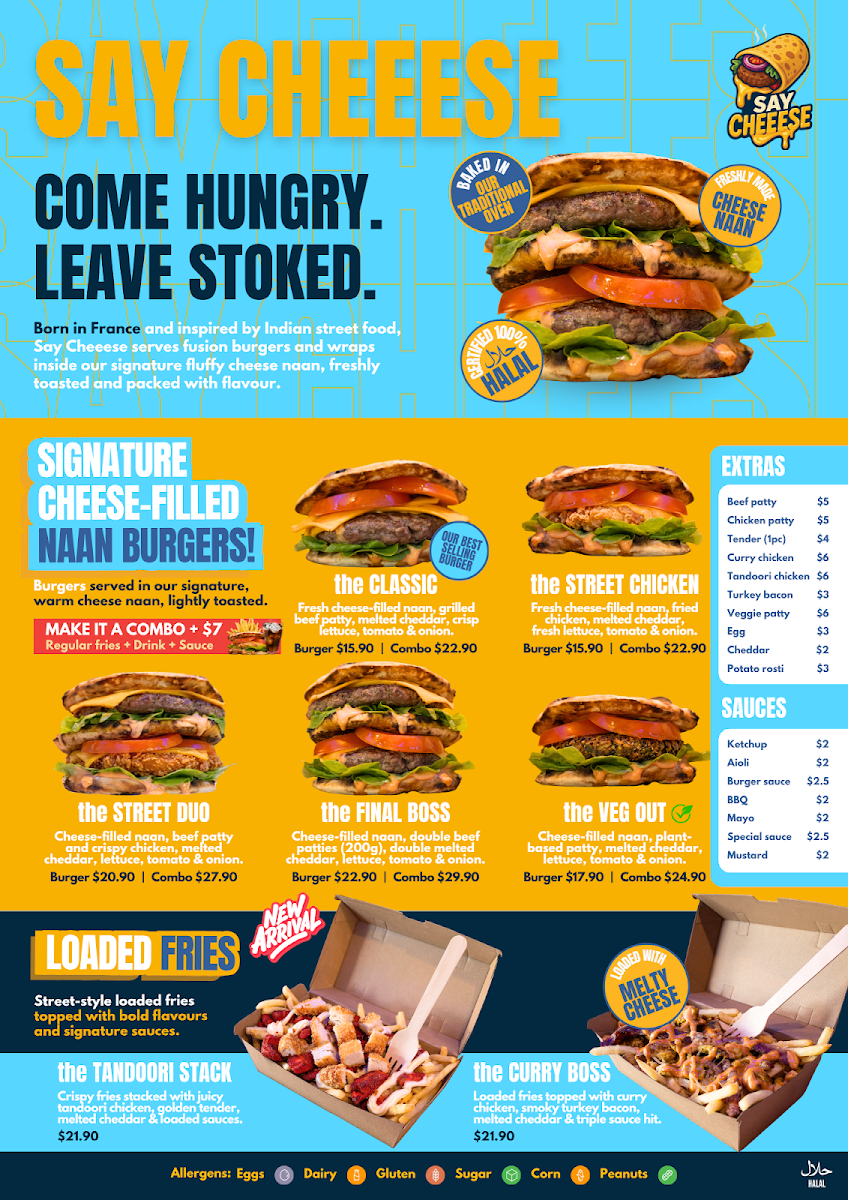 Menu, Say Cheeese | Cheese Naan and French Fast Food Brisbane