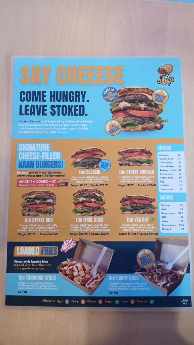 Menu, Say Cheeese | Cheese Naan and French Fast Food Brisbane