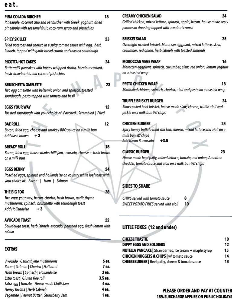 Menu, THE HAPPY FOX