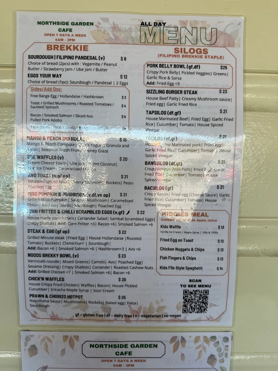 Menu, Northside Garden Cafe