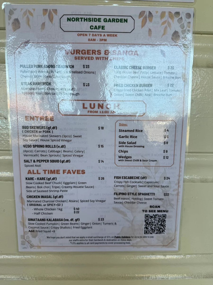 Menu, Northside Garden Cafe