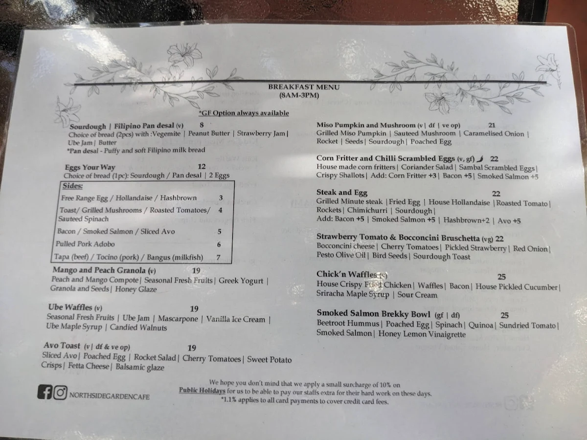 Menu, Northside Garden Cafe