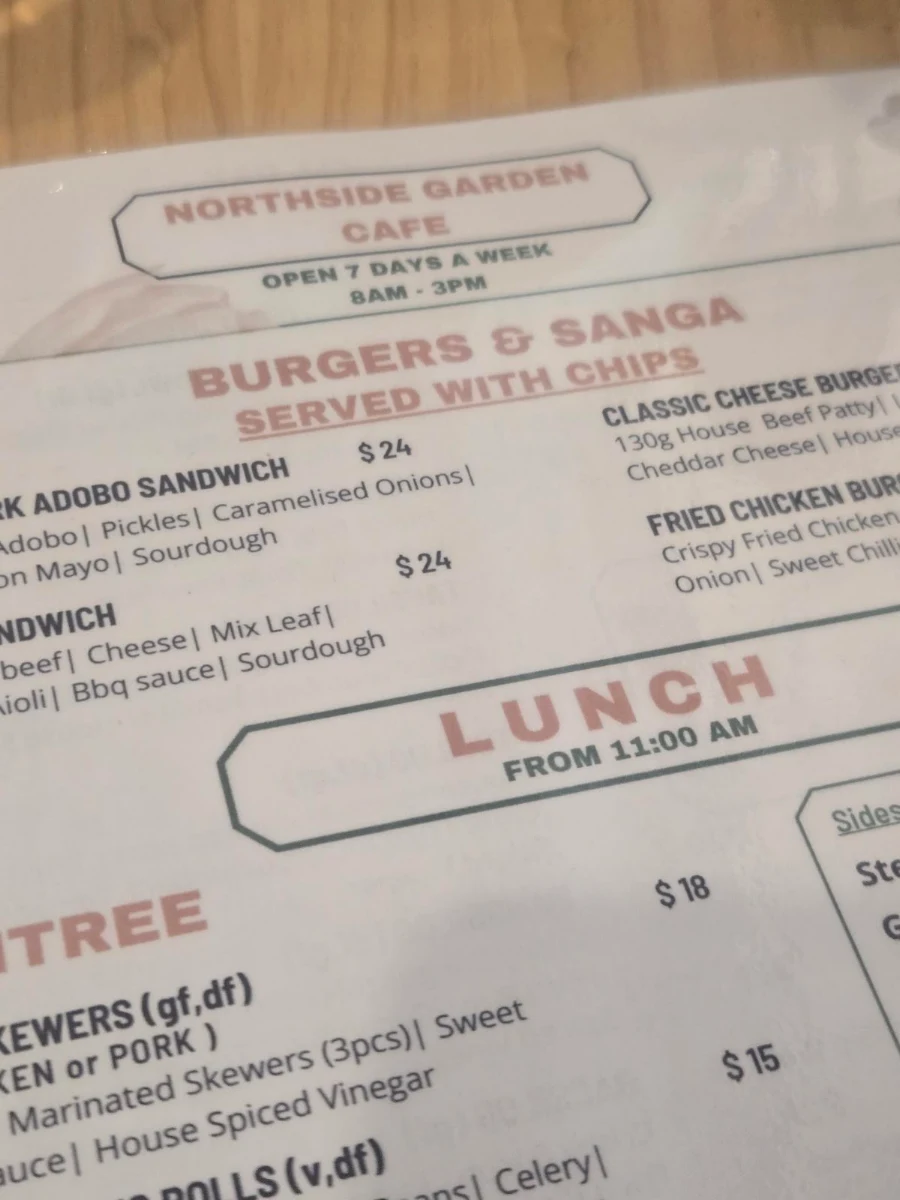 Menu, Northside Garden Cafe