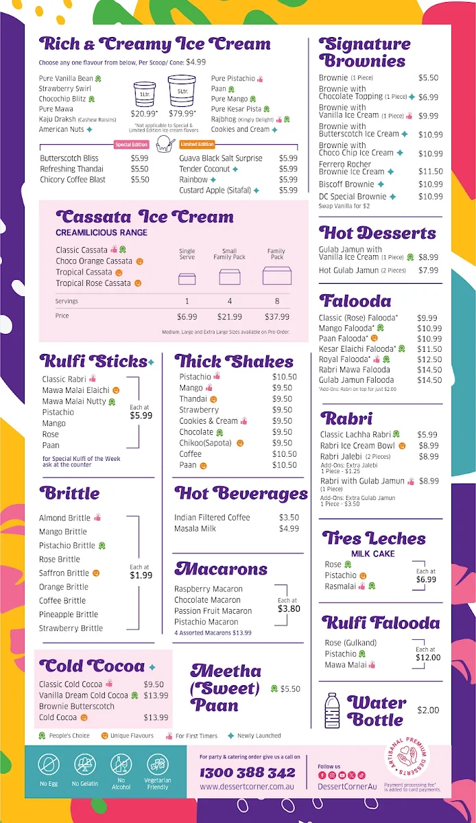 Menu, Dessert Corner On Wheels Truganina