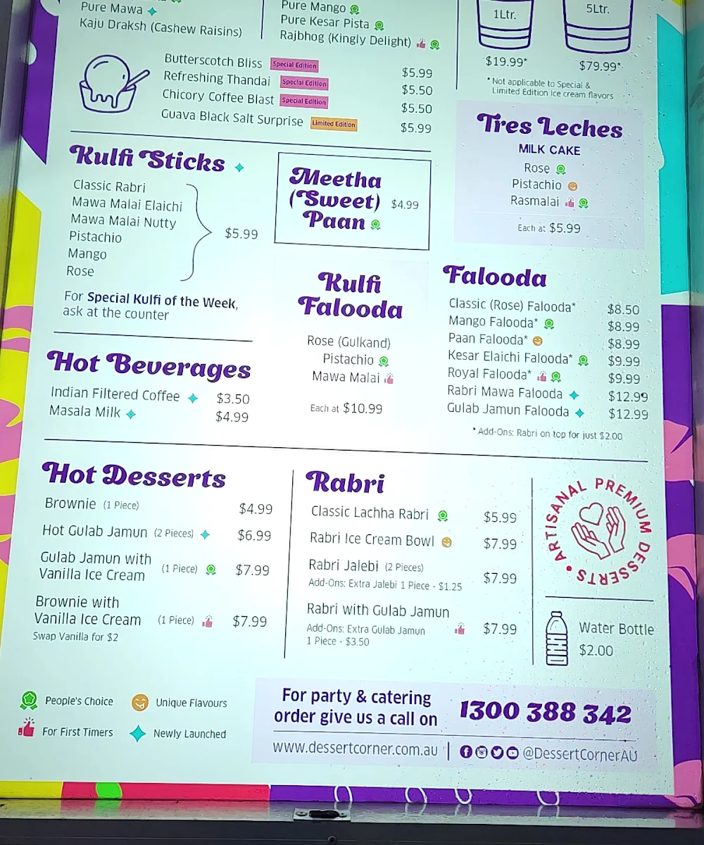 Menu, Dessert Corner On Wheels Truganina