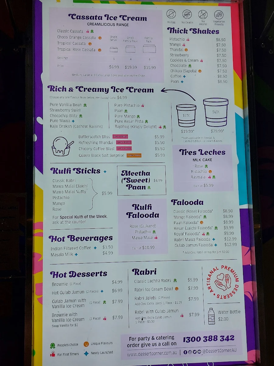 Menu, Dessert Corner On Wheels Truganina