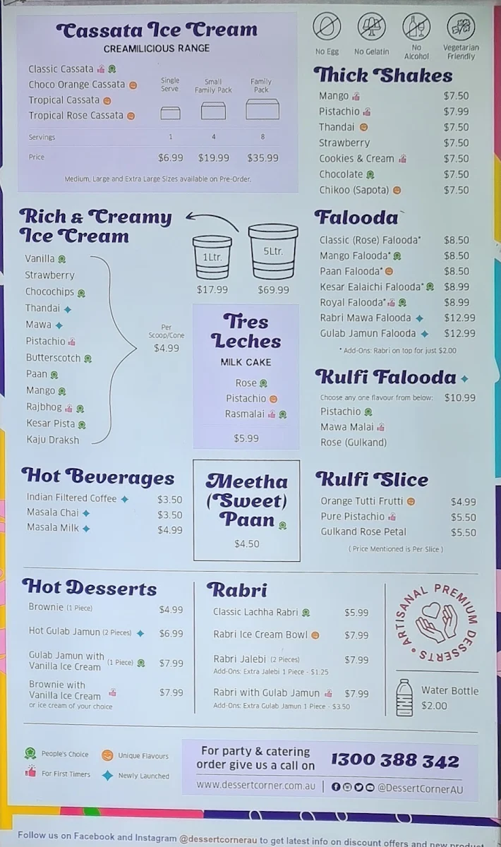 Menu, Dessert Corner On Wheels Truganina