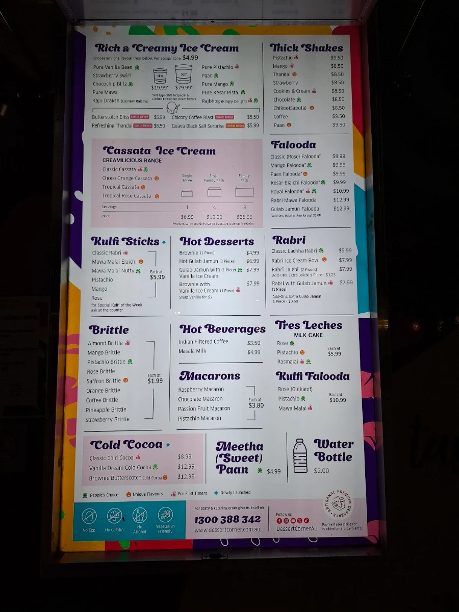 Menu, Dessert Corner On Wheels Truganina