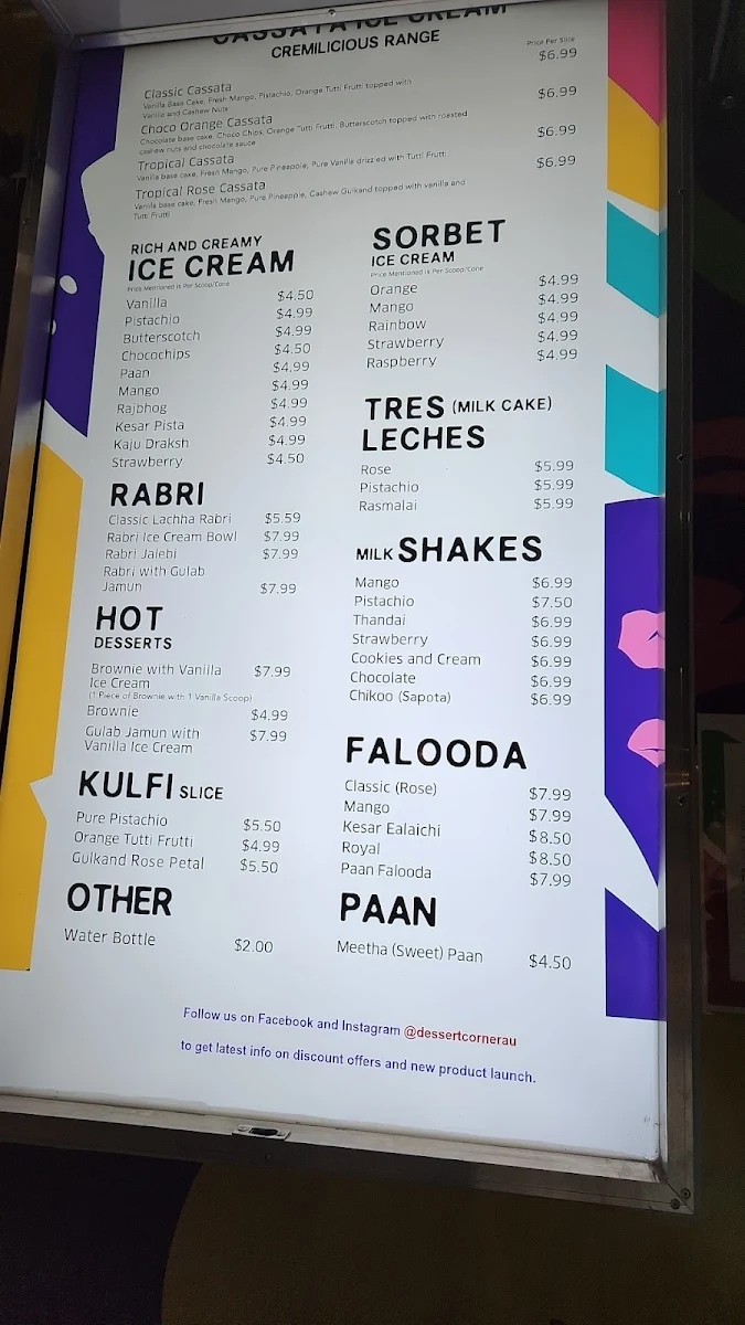 Menu, Dessert Corner On Wheels Truganina