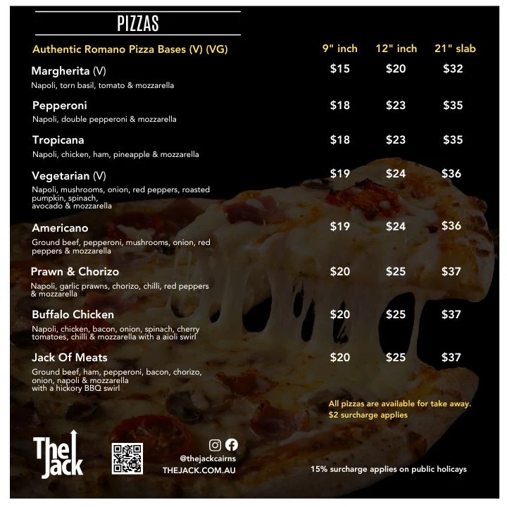 Menu, The Jack Hotel & Backpackers