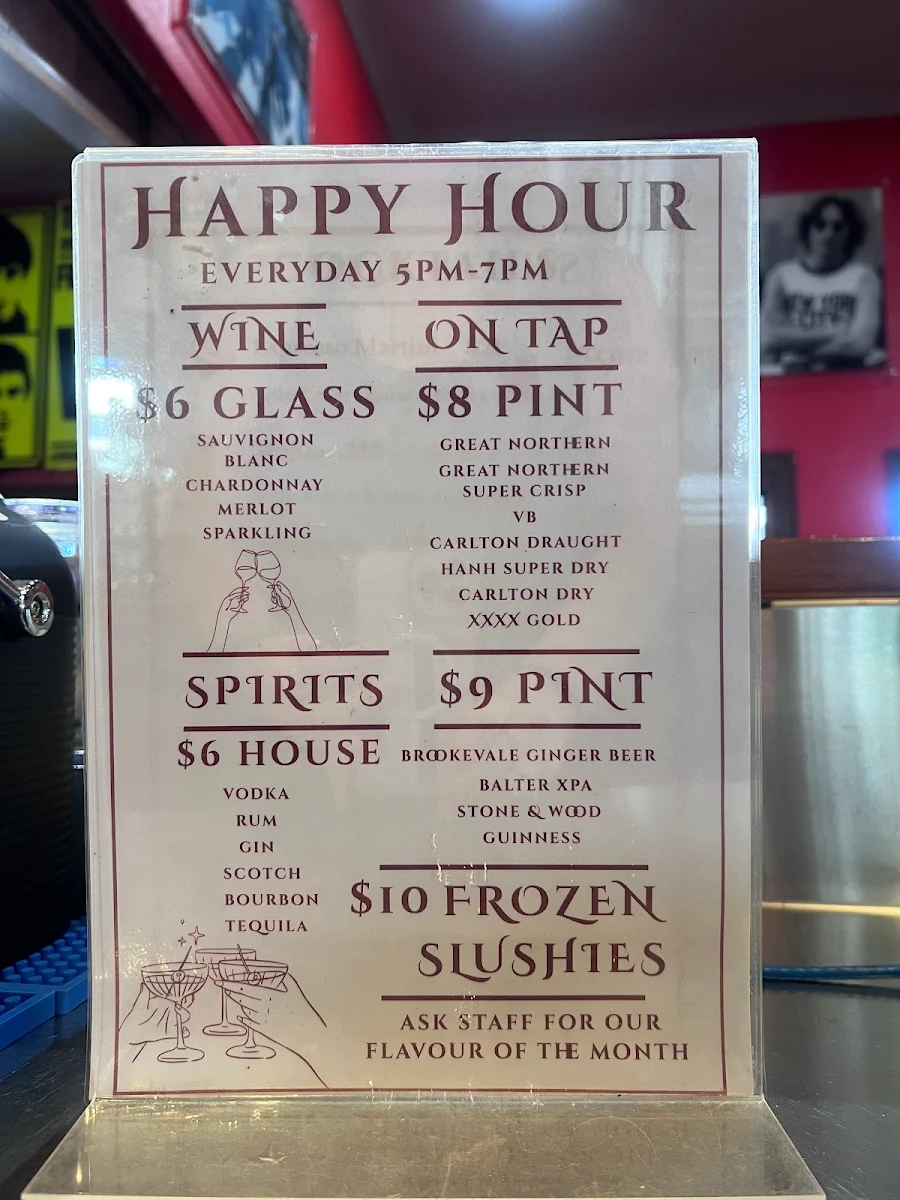 Menu, The Jack Hotel & Backpackers
