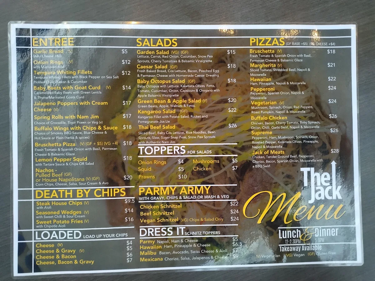 Menu, The Jack Hotel & Backpackers