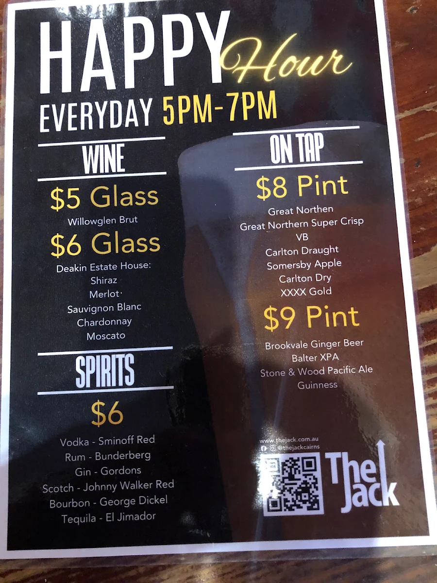 Menu, The Jack Hotel & Backpackers