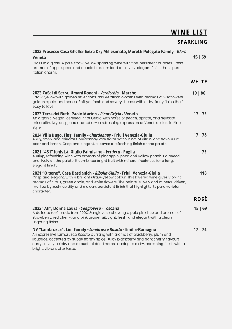Menu, VIVO 78