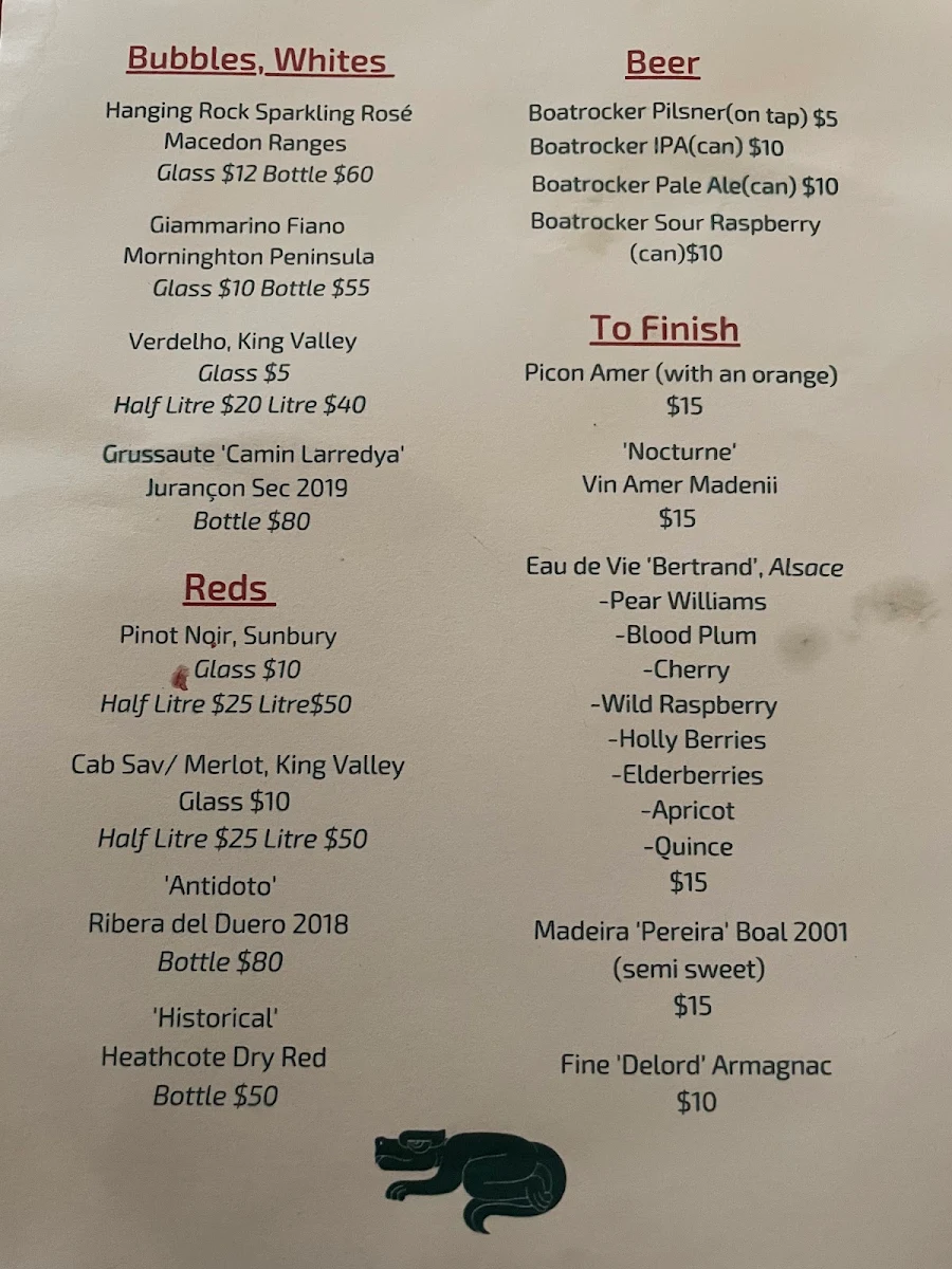 Menu, La Pinta