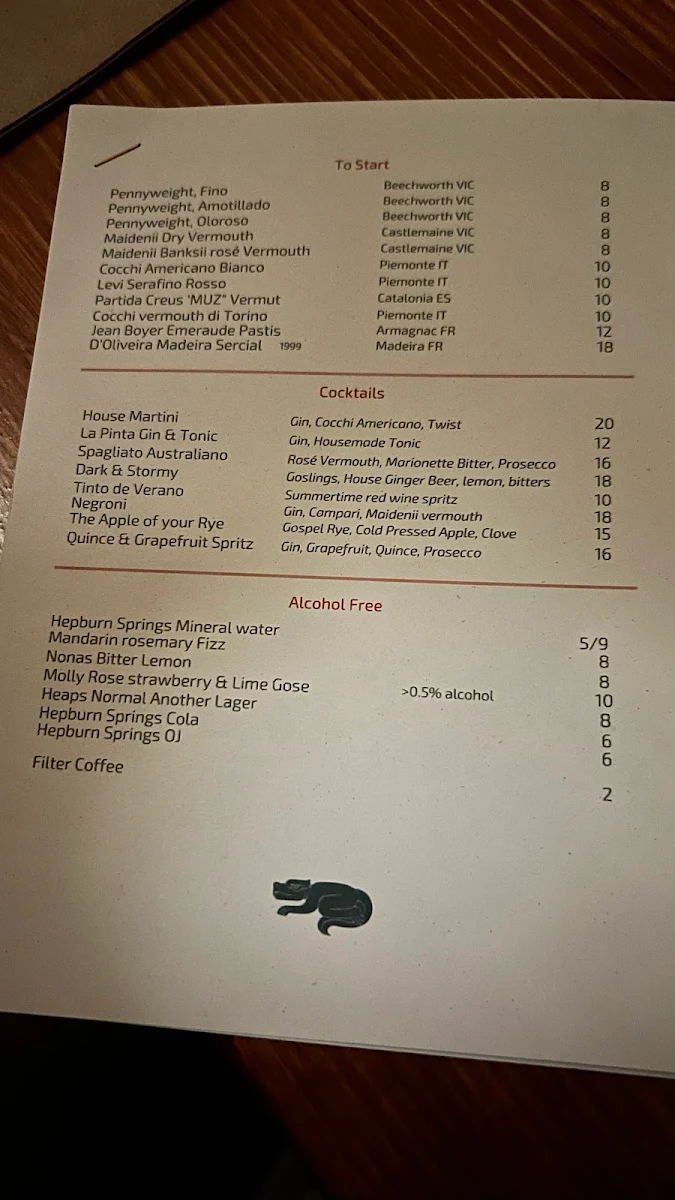 Menu, La Pinta