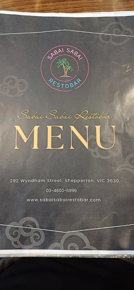 Menu, Sabai Sabai Restobar