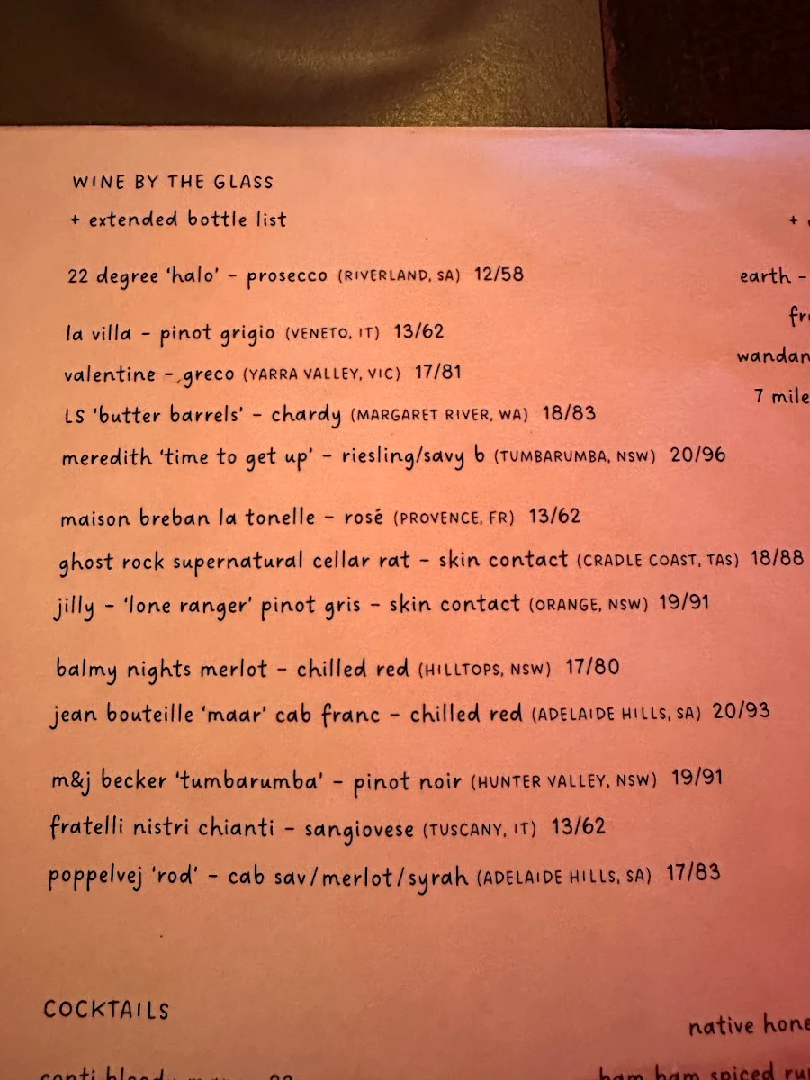 Menu, Mullumbimby Continental