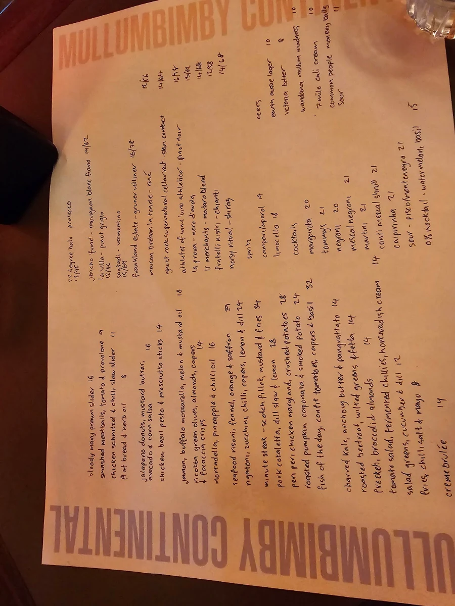 Menu, Mullumbimby Continental