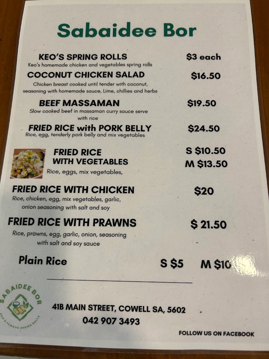 Menu, Sabaidee Bor