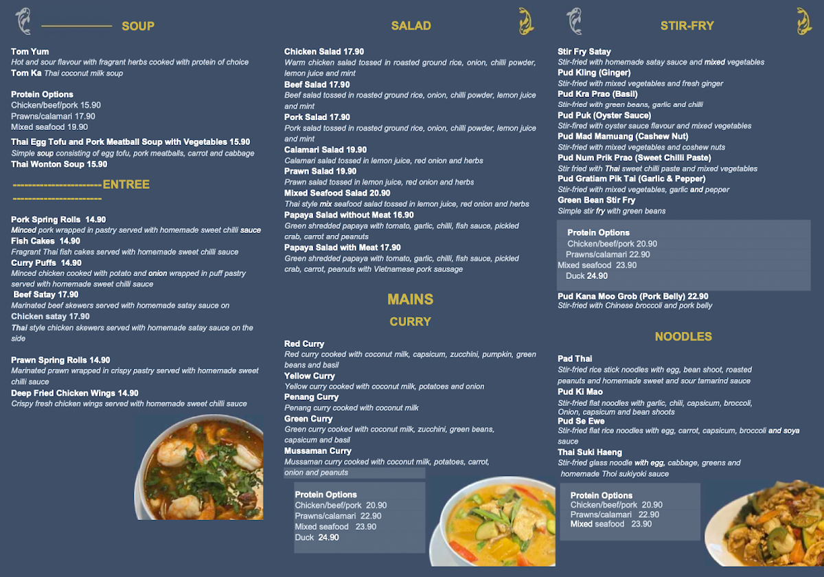 Menu, Pla Na Chokh Thai Restaurant