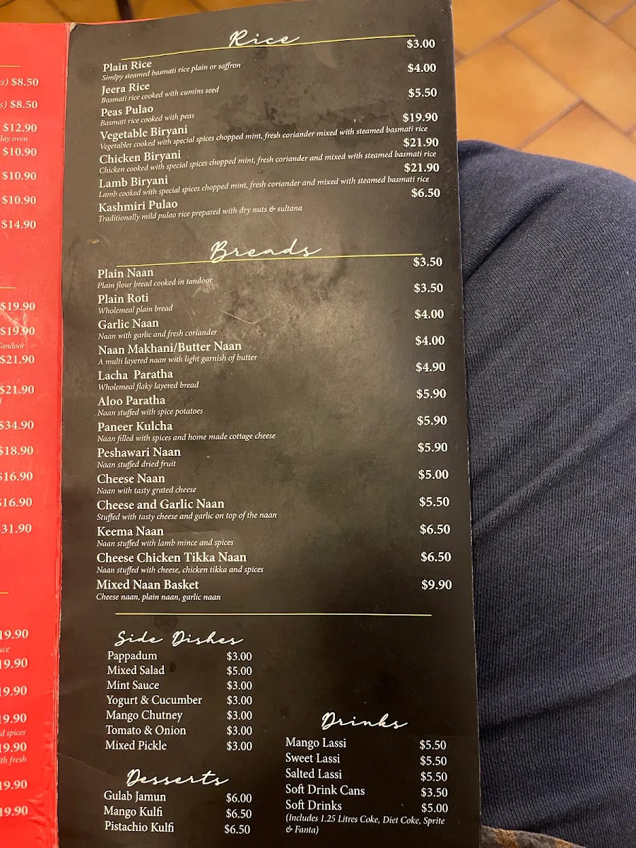 Menu, Khana Khazana Authentic Indian Cuisine