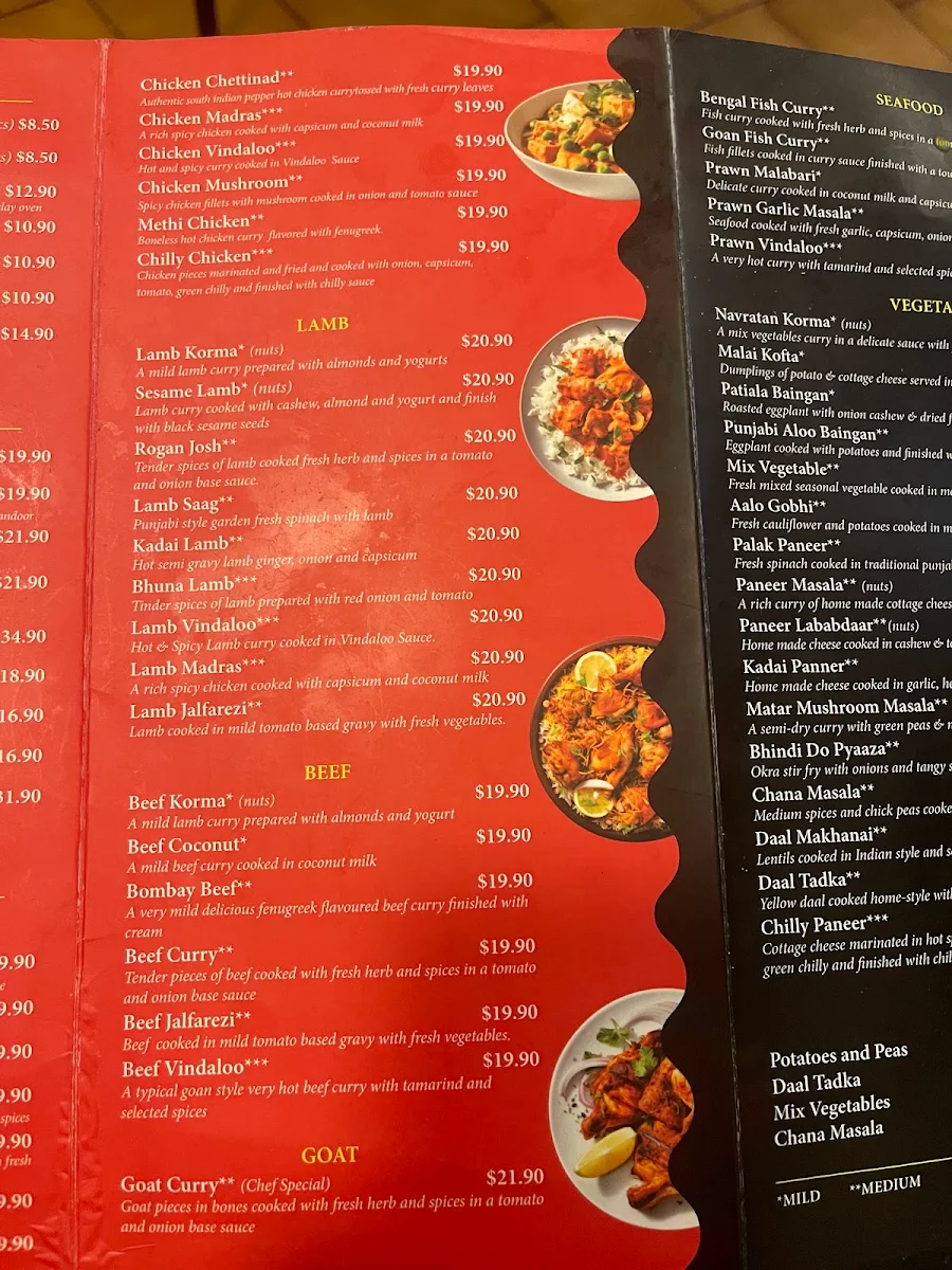 Menu, Khana Khazana Authentic Indian Cuisine
