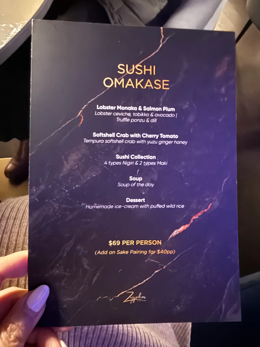 Menu, Zypher Lounge
