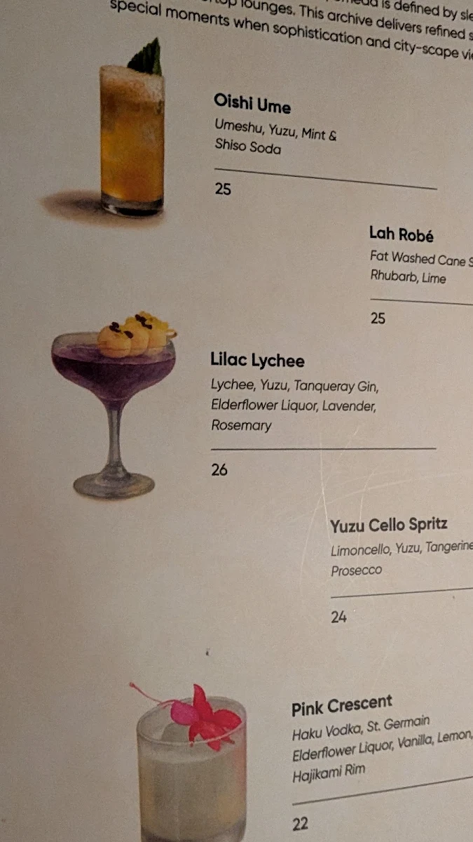 Menu, Zypher Lounge