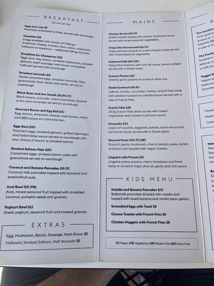 Menu, Cafe Academia