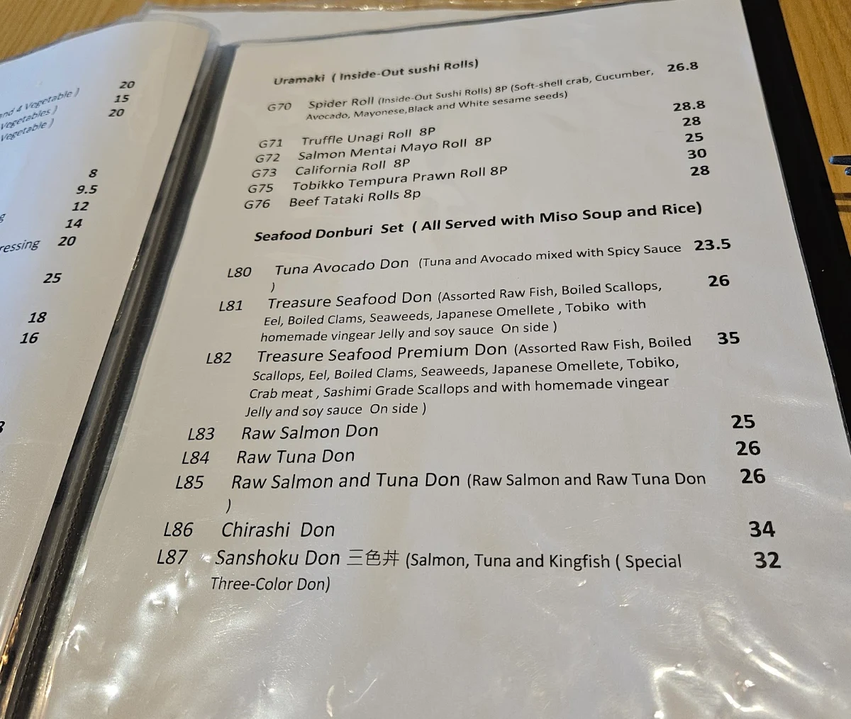 Menu, Sakanaya Takumi Japanese Restaurant