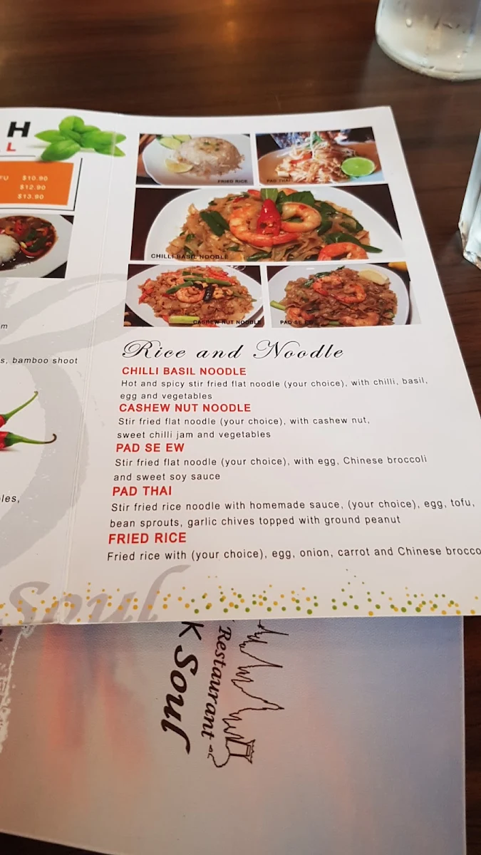 Menu, Bangkok Soul Thai Restaurant