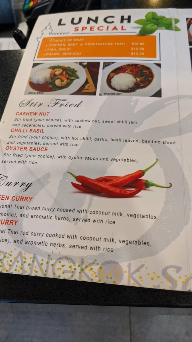 Menu, Bangkok Soul Thai Restaurant