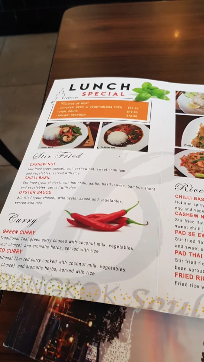 Menu, Bangkok Soul Thai Restaurant