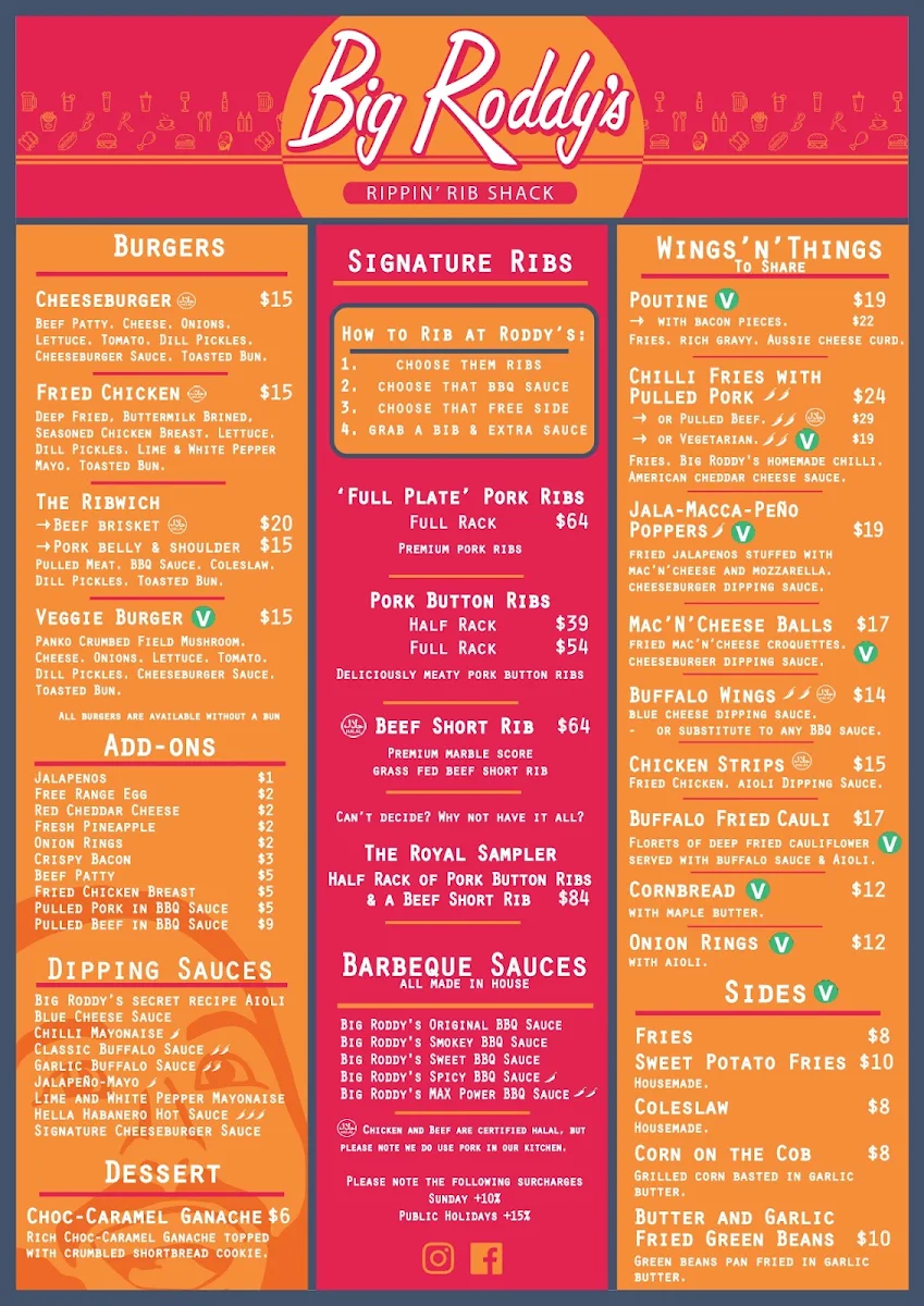 Menu, Big Roddy's Rippin' Rib Shack - South Brisbane