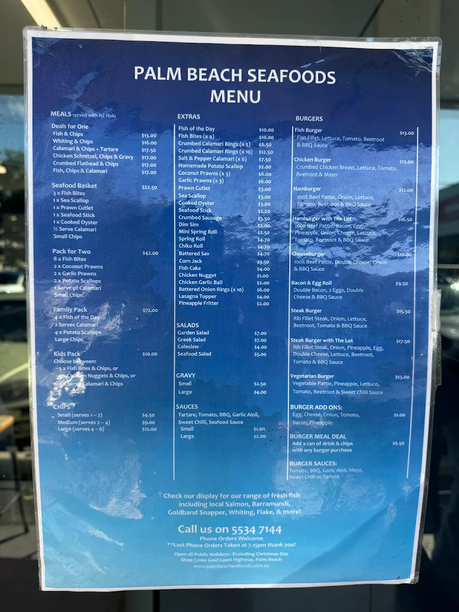 Menu, Palm Beach Seafoods (Established 2023)