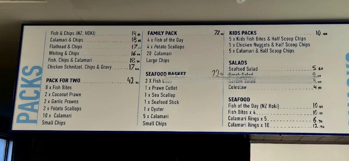 Menu, Palm Beach Seafoods (Established 2023)