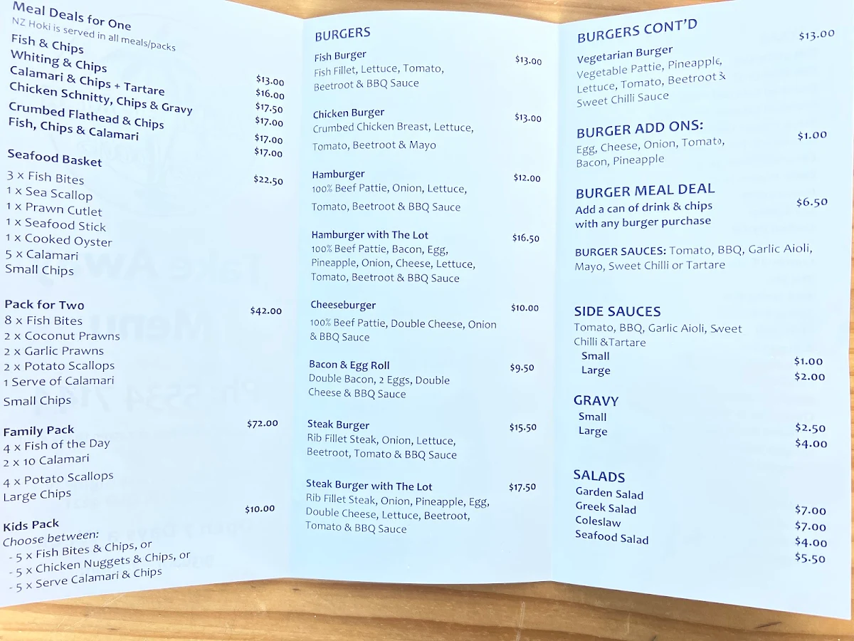 Menu, Palm Beach Seafoods (Established 2023)