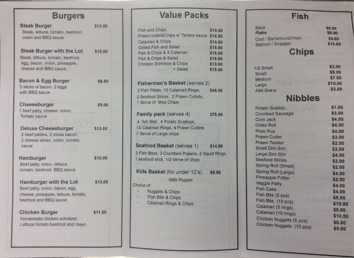 Menu, Palm Beach Seafoods (Established 2023)